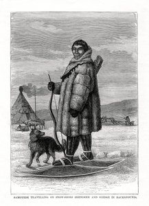 Samoyede reser på snöskor, Ryssland, 1877 av Unbekannt