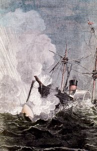 Scen från Jules Vernes Från jorden till månen, 1865 av Unbekannt