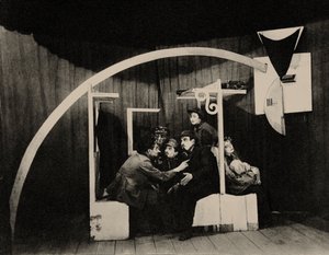 Scen från pjäsen Agenter av Sholem Aleichem. Scenografen Marc Chagall, 1921. av Unbekannt