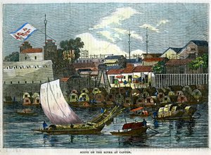 Scen på floden i Kanton, Kina, c1840 av Unbekannt