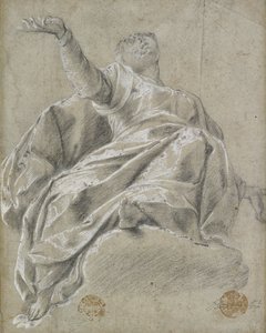 Sittande kvinnofigur på ett moln, blickande uppåt, 1600-1675 av Unbekannt
