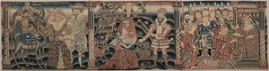 Avsnitt av en broderad fris: Rebecca möter Isaac, Abigail möter David, 1625-1649. av Unbekannt