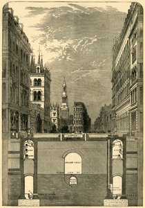 Sektion av Holborn Viaduct, Visar tunnelbanorna, c1876. av Unbekannt