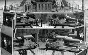 Sektionsvy av batterier i den järnklädda fregatten Alexandra, c1880 av Unbekannt