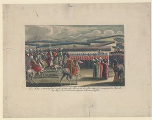 Selim III, turkarnas sultan, välkomnade sin nya infanterigranskning på landsbygden av Unbekannt