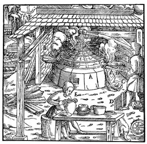Separera bly från silver eller guld i en cupellationsugn, 1556 av Unbekannt