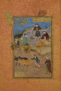 Shaikh Mahneh and the Villager, Folio 49r från a Mantiq al-tair Language of the Birds, 1487. av Unbekannt