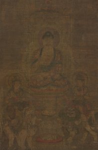 Shakyamuni Triad: Buddha deltog av Manjushri och Samantabhadra, ca. 900. av Unbekannt