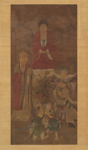 Shakyamuni med luohan, himmelsk kung och pojkar, tidigt 1600-tal. av Unbekannt
