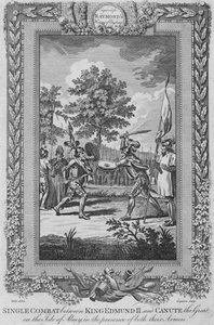 Singelstrid mellan kung Edmund II och Knut den store på Isle of Abney, 1787 av Unbekannt