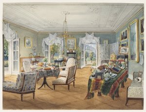 Vardagsrum i en herrgård, 1830-1840-talet av Unbekannt