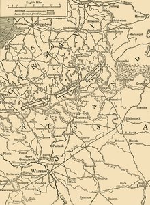 Skisskarta för att illustrera den tyska attacken norr om Warszawa i februari 1915, c1920. av Unbekannt