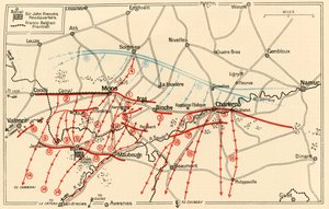 Skiss över chefsverksamheten nära Mons och Charleroi, c1914, c1920. av Unbekannt