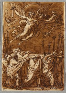 Sketchbook Folio, Apostlarna som bär jungfruens kropp till graven, studera efter Lodovico Carracci av Unbekannt