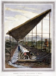 Slavar som tvättar för diamanter som övervakas av handledare med piskor, Brasilien, 1815 av Unbekannt