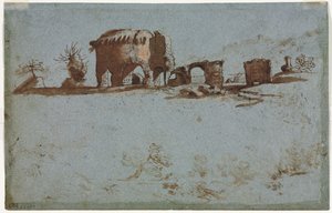 Liten grupp romerska ruiner, ca. 1650. av Unbekannt
