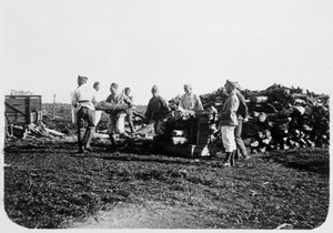 Soldater från den franska främlingslegionen staplar stockar, Syrien, 1900-talet av Unbekannt