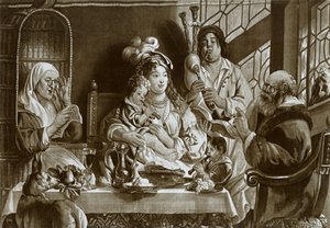 Sopranblockflöjter och säckpipor, Brysselgobelin designad av Jacobus Jordaens, 1948 av Unbekannt