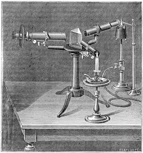 Spektroskopisk apparat som används av Robert Wilhelm Bunsen och Gustav Robert Kirchhoff, c1895 av Unbekannt