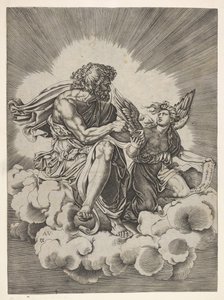 St. Matteus, sittande på ett moln med benen i kors och doppad en fjäderpenna i ett bläckhus..., efter 1518. av Unbekannt