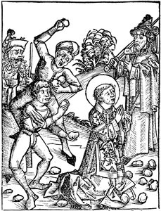 St Stephen, första kristna martyr c36 1493 av Unbekannt