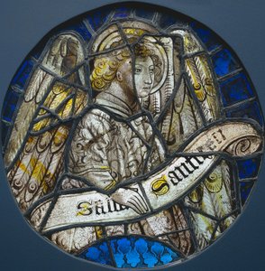Målat glas-runddel med en ängel som håller en rulla, ca. 1425-1450. av Unbekannt