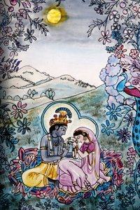 Målat glas i Iskcon-templet: Krishna och Rada, Londres, Grande-Bretagne av Unbekannt