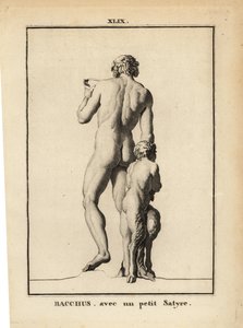 Staty av Bacchus, den romerska vinguden, naken med en satyr av Unbekannt