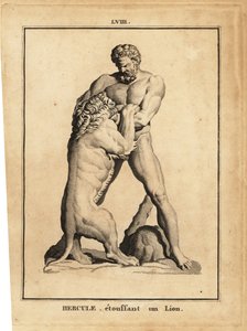 Staty av Hercules, romersk hjälte och gud, som kväver ett lejon av Unbekannt