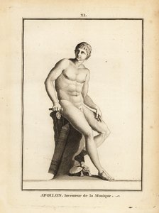 Staty av den romerska guden Apollo, musikens uppfinnare, sittande naken av Unbekannt