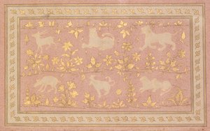 Stencilerade scener av lejon och gasell, ca. 1710. av Unbekannt