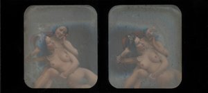 [Stereografisk bild av två nakna kvinnor], 1840-talet.