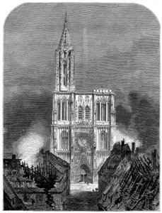 Strasbourgs katedral under det sista bombardementet av staden, fransk-preussiska kriget, 1870 av Unbekannt