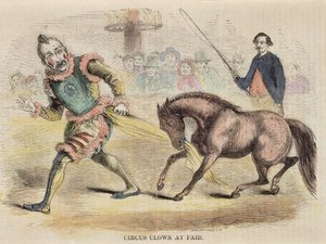 Street clown och ångbåt. Bild från 1800-talets första häfte. av Unbekannt