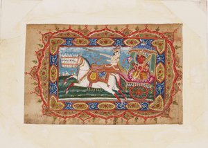 Surya, solguden, i en vagn dragen av sju hästar, tidigt 1800-tal av Unbekannt