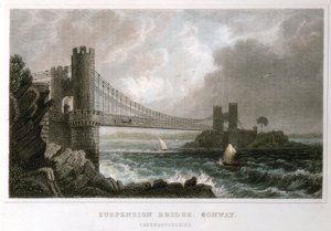 Hängbro över Conwys mynning, Wales, c1840 av Unbekannt