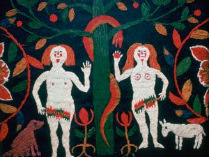 Svenskt broderi av Adam, Eva och ormen, 1800-talet av Unbekannt