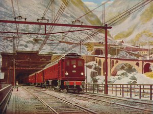 Swiss Express lämnar den stora St. Gotthard-tunneln, 1926 av Unbekannt