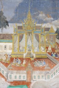 Sylver PagodaDenna väggmålning visar scener från Reamker som är den kambodjanska eller khmeriska versionen av den klassiska hinduiska dikten Ramayana, Phnom Penh, Kambodja av Unbekannt
