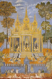 Sylver Pagoda Denna väggmålning visar scener från Reamker som är den kambodjanska eller khmeriska versionen av den klassiska hinduiska dikten Ramayana, Phnom Penh, Kambodja av Unbekannt