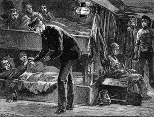 Tar pulsen på en sjuk irländsk emigrant ombord på fartyget, 1840-talet c1890 av Unbekannt