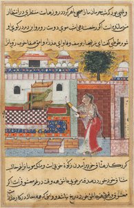 Tales of a Papegoja Tuti-nama: The Twelfth Night: papegojan tilltalar Khujasta..., ca. 1560. av Unbekannt