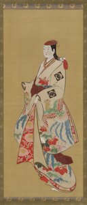 Lång flicka, klänning mönstrad med ho-o fågel och kiri blommor, Edo period, 1615-1868. av Unbekannt