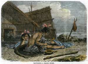 Tatuerar en maorihövding, Nya Zeeland, c1875 av Unbekannt