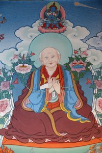 De tusen Buddhas tempel Dashang Kagyu Ling församling Målning Munk ber, La Boulaye, Frankrike av Unbekannt