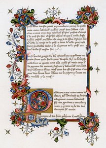 Textsida med upplyst initial bokstav, tidigt 1400-tal av Unbekannt