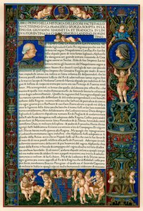 Textsida med porträtt av Francesco Sforza, 1490 av Unbekannt