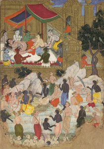 The Awakening of Kumbhakarna in the Golden City of Lanka, Folio from a Ramayana, ca. 1605. av Unbekannt