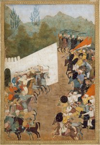 Slaget vid Shahbarghan, Folio från en Padshahnama Chronicle of the Emperor, 1600-talet. av Unbekannt