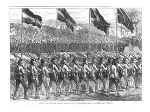 The Black Watch 42nd Highlanders Marching to Governors Green, Portsmouth, 1874. av Unbekannt